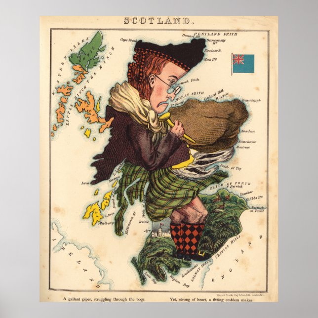 Vintage Scotland Bagpiper Map (1868) Poster (Front)