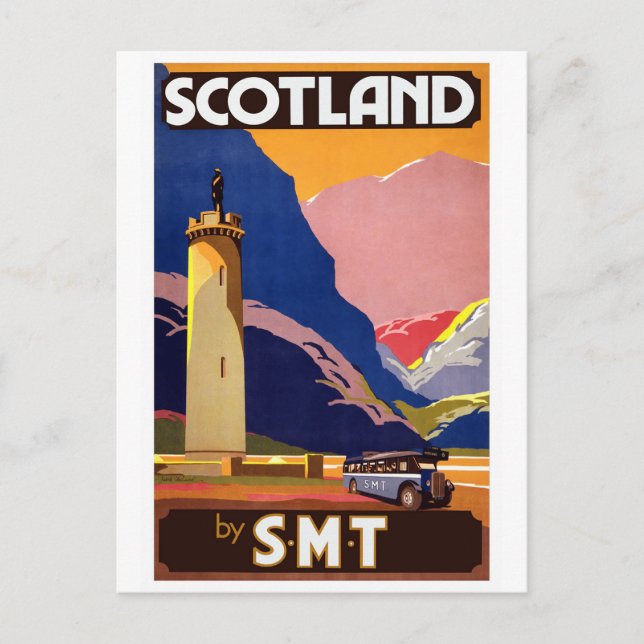 "Vintage Scotland Bus Company Travel Poster" Postcard (Front)