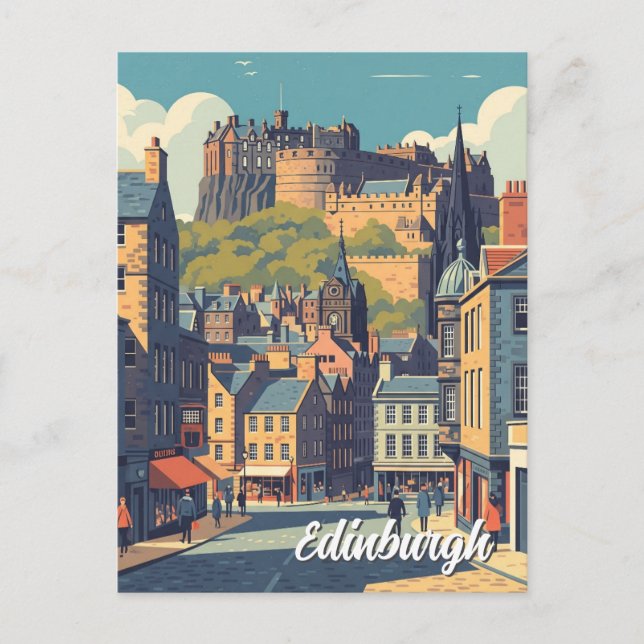 Vintage Scotland Edinburgh Castle Travel Postcard (Front)