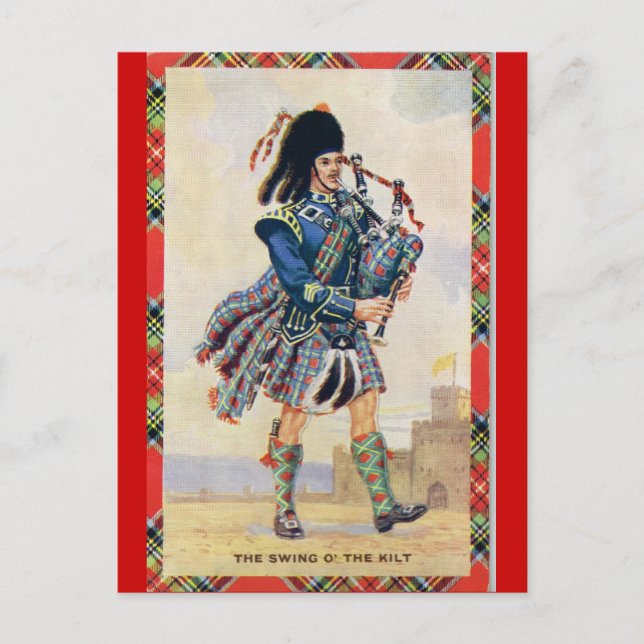 Vintage Scotland, Follow the Bagpipes Postcard (Front)