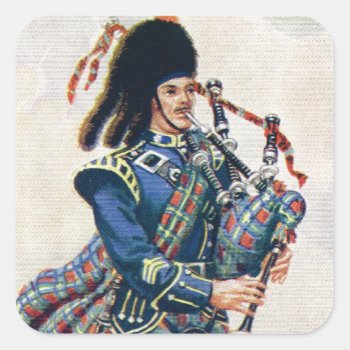 Vintage Scotland  Follow The Bagpipes Square Sticker by TheTartanShop at Zazzle