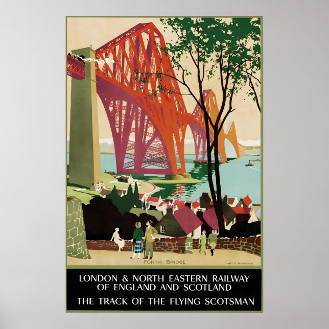 Vintage Scotland Forth Bridge Railway Travel Poster (Front)