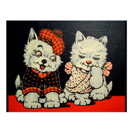Vintage Scottie Dog And Cat Couple Red And Black