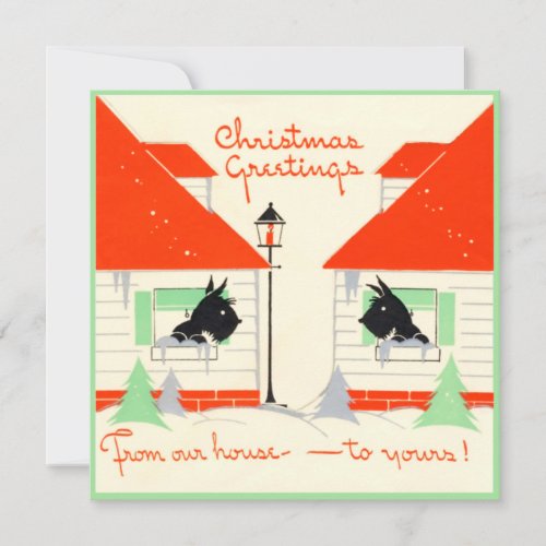 Vintage Scottie Dog Christmas Card