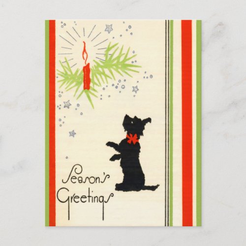 Vintage Scottie Dog Christmas Postcard