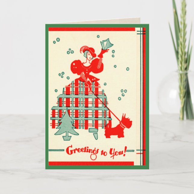 Vintage Scottie Dog Greetings Holiday Card (Front)