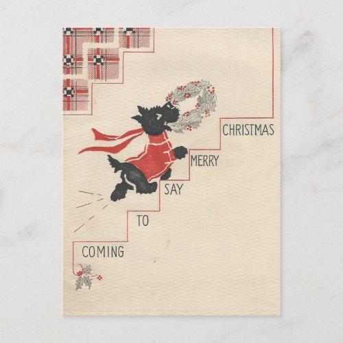 Vintage Scottie Merry Christmas Holiday Postcard