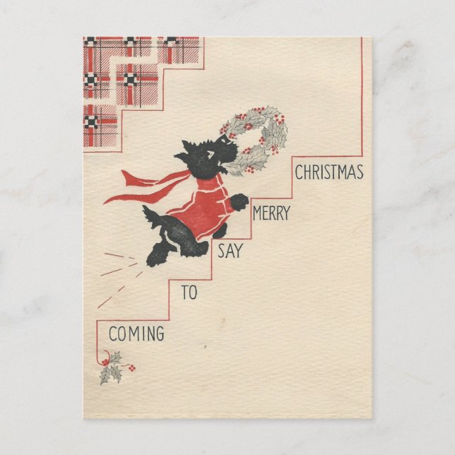 Vintage Scottie Merry Christmas Holiday Postcard (Front)