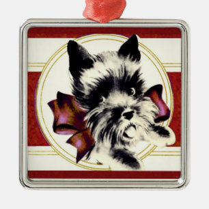 Vintage Scottie Scottish Terrier on red ornament