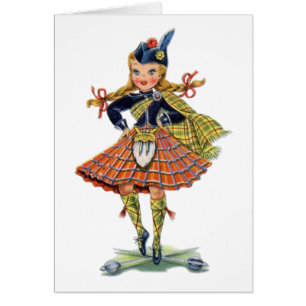 Vintage Scottish girl traditional dress Cards