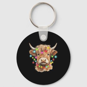 Vintage Scottish Highland Cow Animal Christmas Xma Keychain