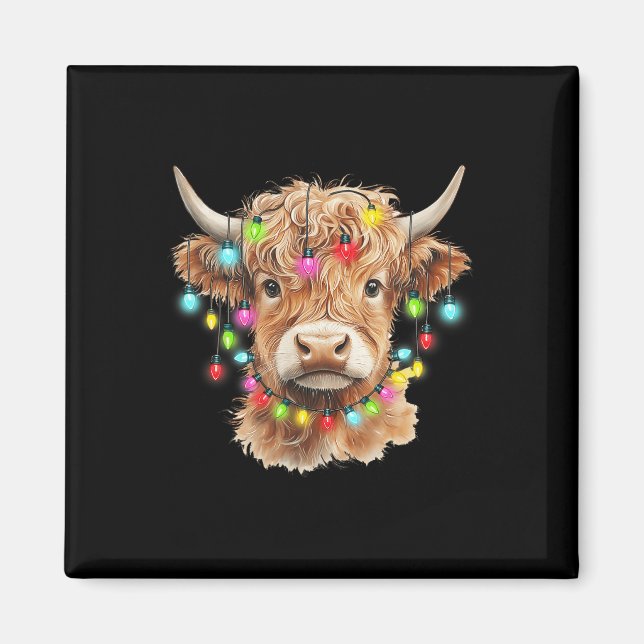 Vintage Scottish Highland Cow Animal Christmas Xma Magnet (Front)