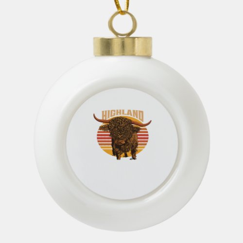 Vintage Scottish Highland Cow Art Oversized T-Shir Ceramic Ball Christmas Ornament