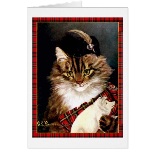 Vintage Scottish Highland Laddie Cat Art Card (Front)
