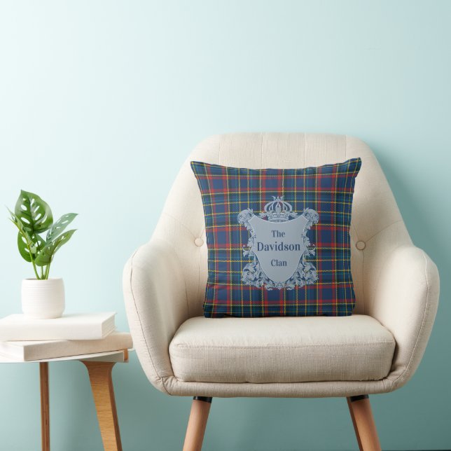 Vintage Scottish Tartan Plaid with Crest Throw Pillow (Chair)