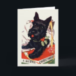 Vintage Scottish Terrier Christmas Greeting Card<br><div class="desc">Retro / Vintage Christmas greeting card.  Adorable Scottish Terrier popping out of a Christmas gift!  A Merry Christmas!</div>
