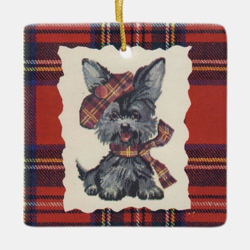 Vintage Scottish Terrier_ Royal Stewart clan plaid Ceramic Ornament