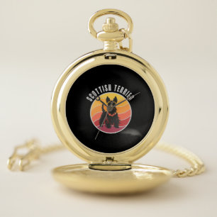 Vintage Scottish Terrier Sunset Pocket Watch