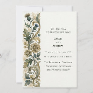 Vintage Scottish Thistle Floral Wedding Invitation