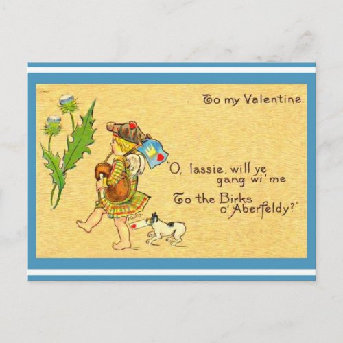 Vintage Scottish Valentine 1906 Bagpipes Dog Kilt Holiday Postcard