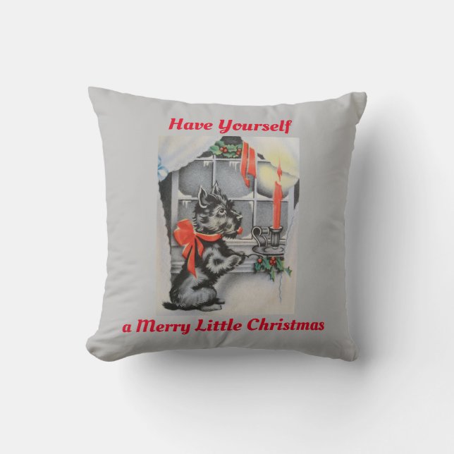 Vintage - Scotty Dog and Christmas, Throw Pillow (Front)