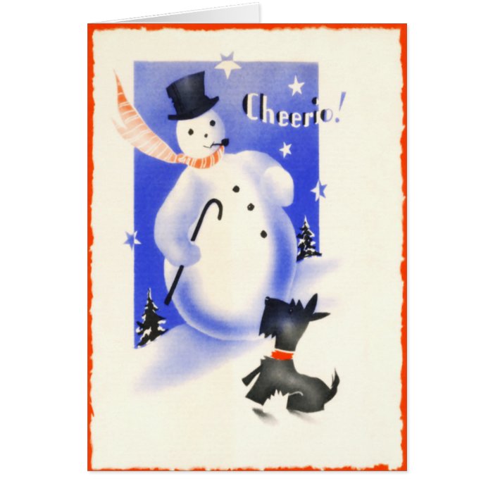 Vintage Scotty Dog With Snowman Cheerio Christmas Card