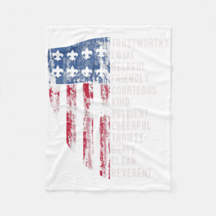 Vintage Scouting Gift Us America Flag Scouting Law Fleece Blanket