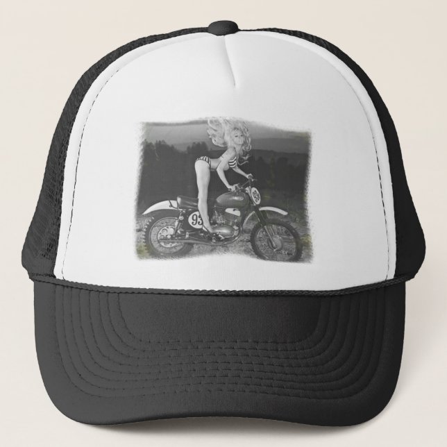 VINTAGE SCRAMBLER AND HOT MODEL. TRUCKER HAT (Front)