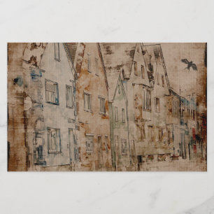 Vintage Scrapbook Art Journal Painting Sepia Stationery