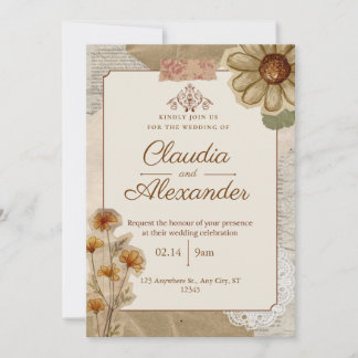 Vintage Scrapbook Botanical Wedding Invitation