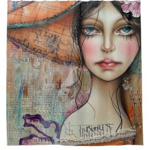 Vintage Scrapbook Collage Face (10) Shower Curtain