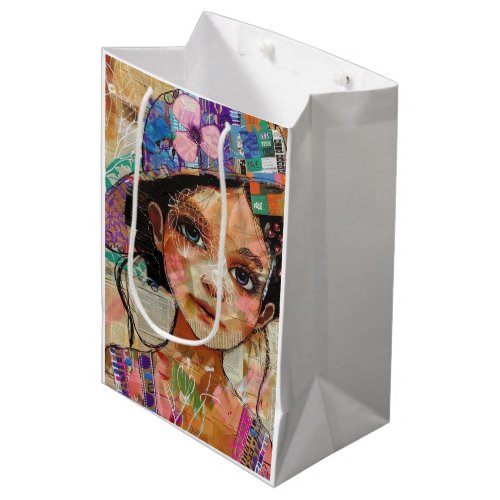Vintage Scrapbook Collage Face (1) Medium Gift Bag