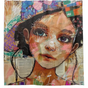 Vintage Scrapbook Collage Face (1) Shower Curtain