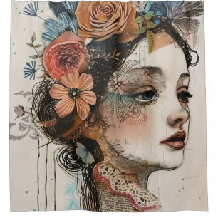 Vintage Scrapbook Collage Face (2) Shower Curtain