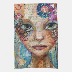 Vintage Scrapbook Collage Face (3) Kitchen Towel