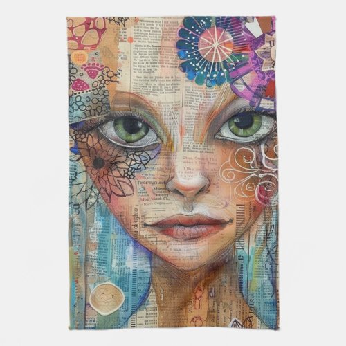 Vintage Scrapbook Collage Face (3) Kitchen Towel