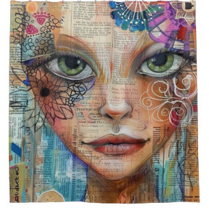 Vintage Scrapbook Collage Face (3) Shower Curtain