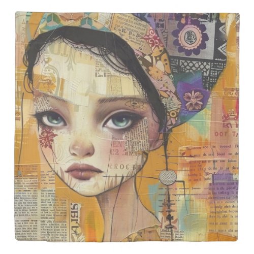 Vintage Scrapbook Collage Face (4) Duvet Cover