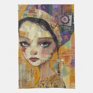 Vintage Scrapbook Collage Face (4) Kitchen Towel