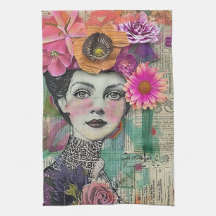 Vintage Scrapbook Collage Face (5) Kitchen Towel