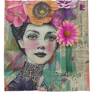 Vintage Scrapbook Collage Face (5) Shower Curtain