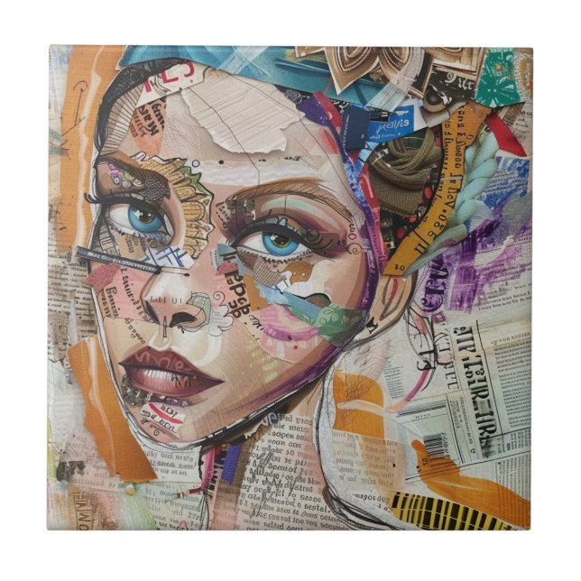 Vintage Scrapbook Collage Face (6) Ceramic Tile (Front)