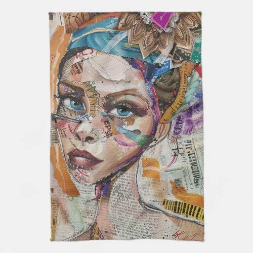 Vintage Scrapbook Collage Face (6) Kitchen Towel