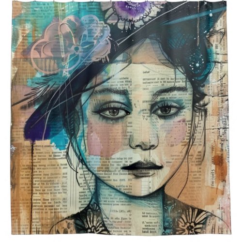 Vintage Scrapbook Collage Face (7) Shower Curtain