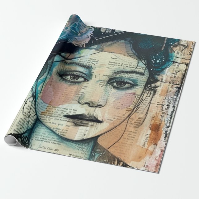 Vintage Scrapbook Collage Face (7) Wrapping Paper (Unrolled)