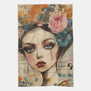 Vintage Scrapbook Collage Face (9) Kitchen Towel