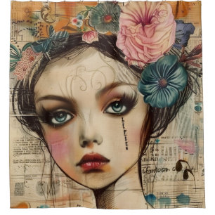 Vintage Scrapbook Collage Face (9) Shower Curtain