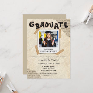 Vintage Scrapbook Graduation Photo Invitation