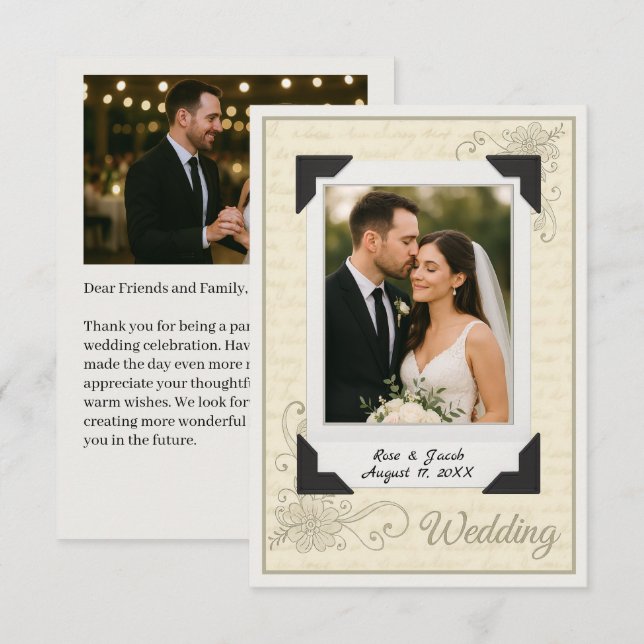 Vintage Scrapbook Style Wedding Thank You Card (Front/Back)