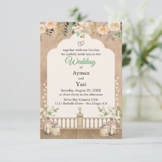 Vintage Scrapbook Wedding Invite Pressed Flowers